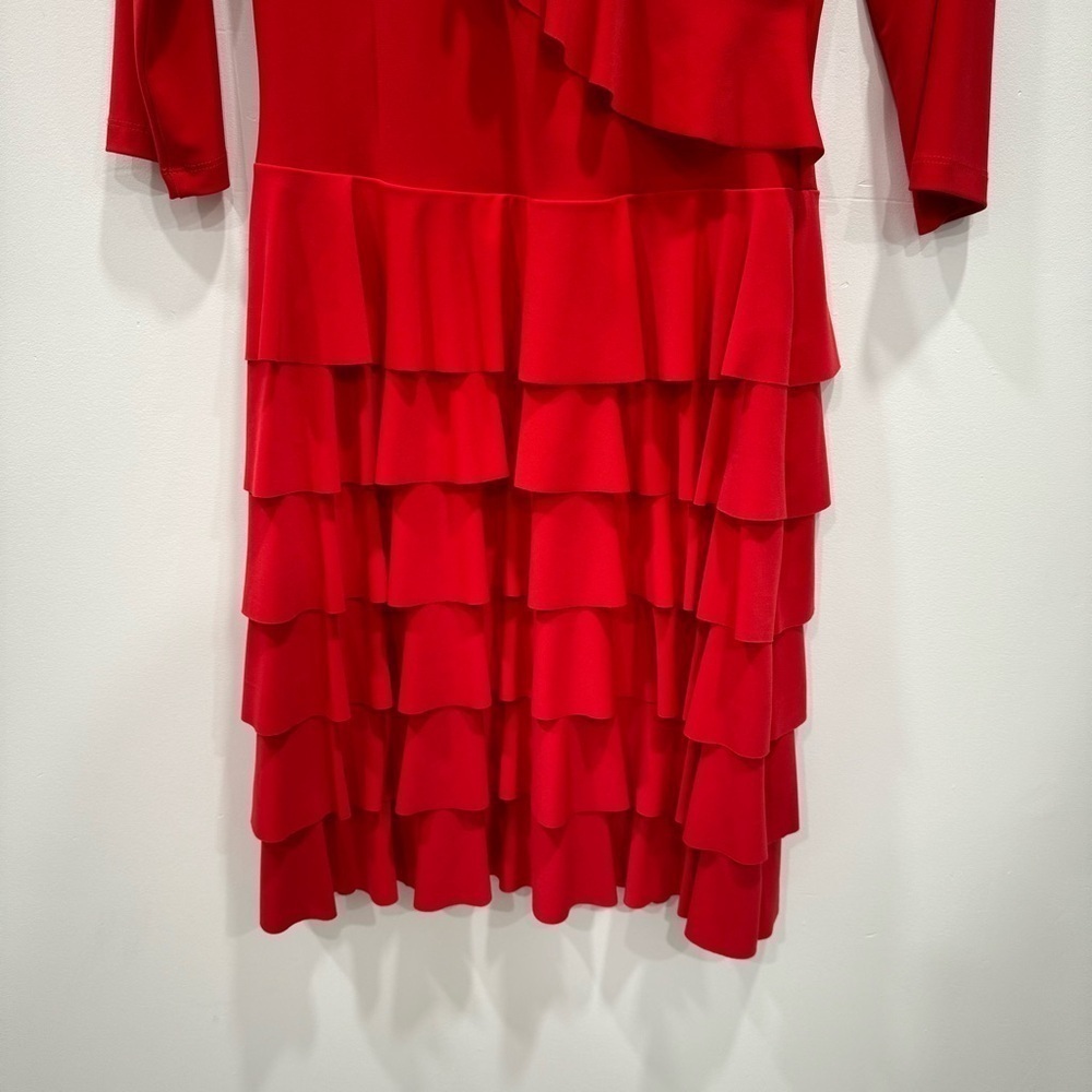 Joseph Ribkoff Red Ruffle Wrap Dress Size 6 - Picture 5 of 8
